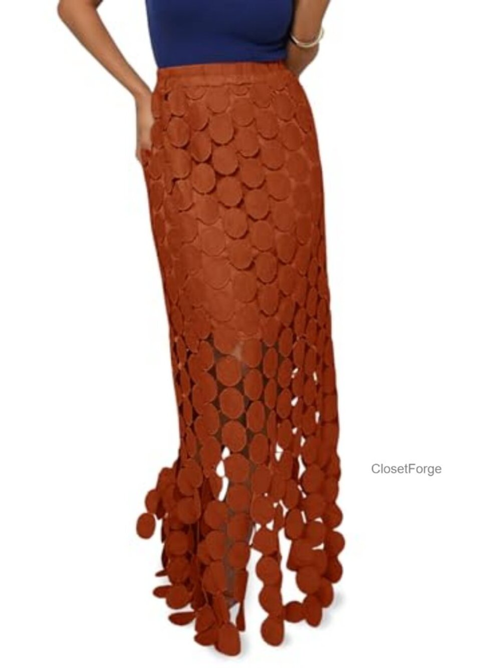 Hollow Out Maxi Skirt with Fringe Hem - Boho Circle Skirt